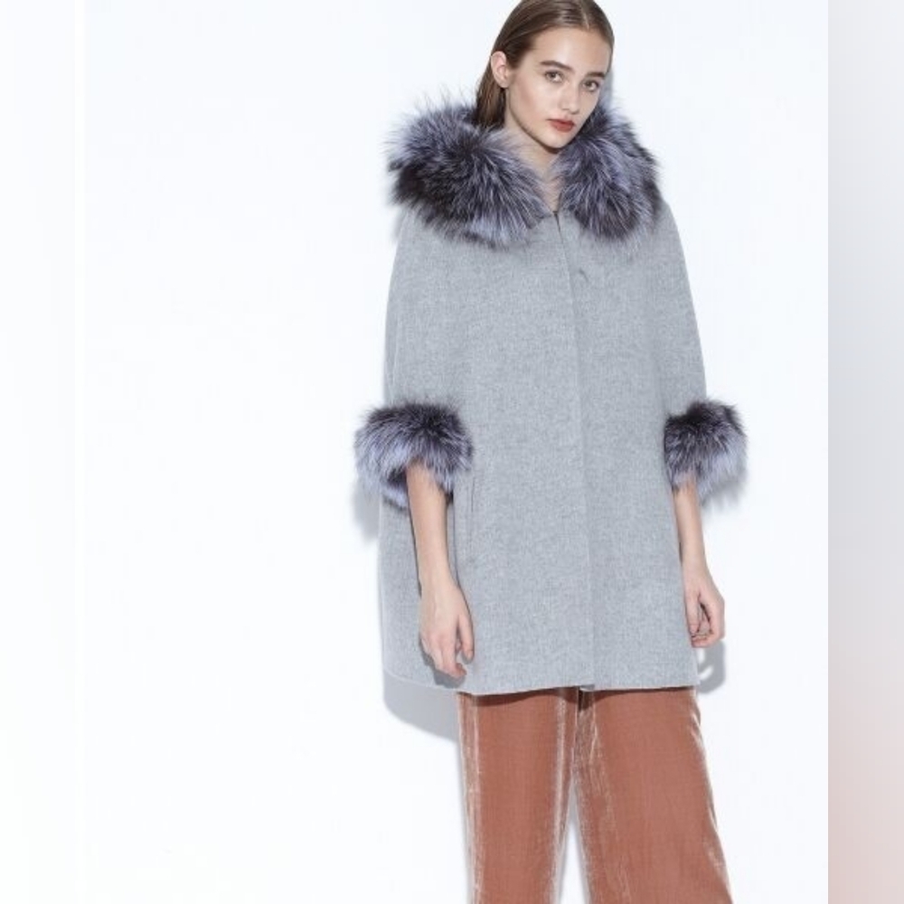 Gray Cape with Fox Fur Trim